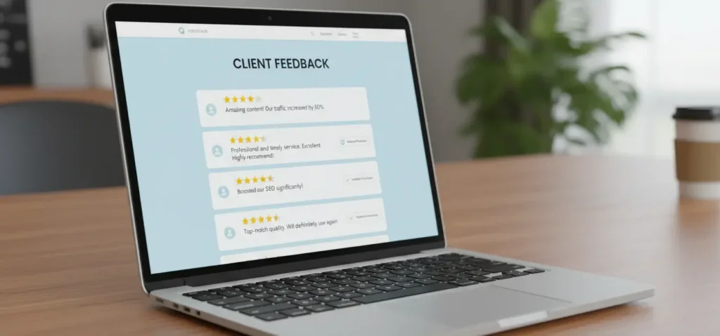 Ноутбук з відгуками до статті про замовити копірайтинг для сайту