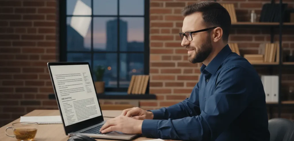 Українець-експерт з ноутбуком в статті про замовити копірайтинг