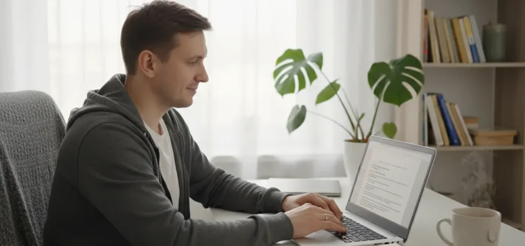 Українець-фрілансер вдома в статті про копірайтинг ціни