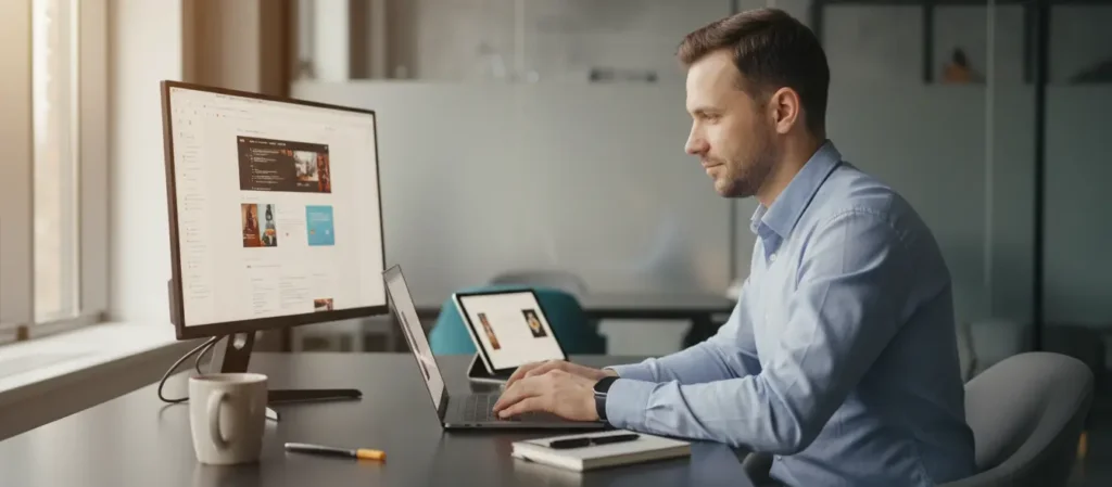 Український фахівець працює над замовленням копірайтингу для сайту