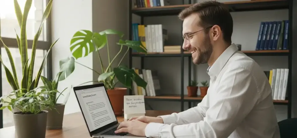 Контент маркетер створює гостьовий пост для лінкбілдингу